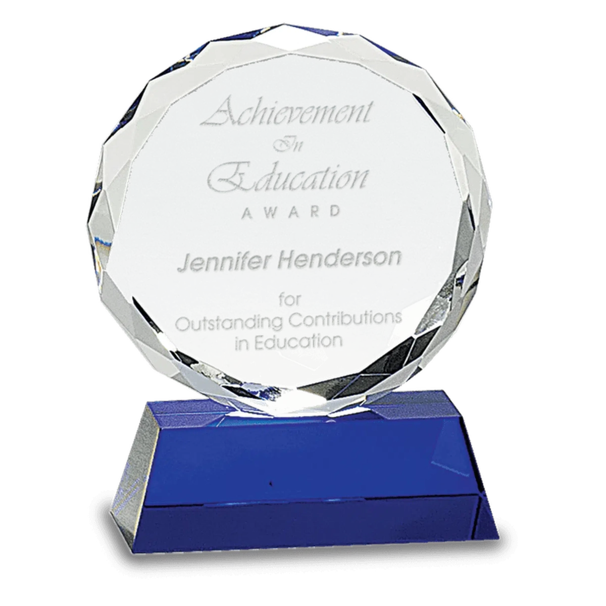 Round Facet Crystal Awards with Black or Blue Crystal Base Blue / Scallop Cut / 5"