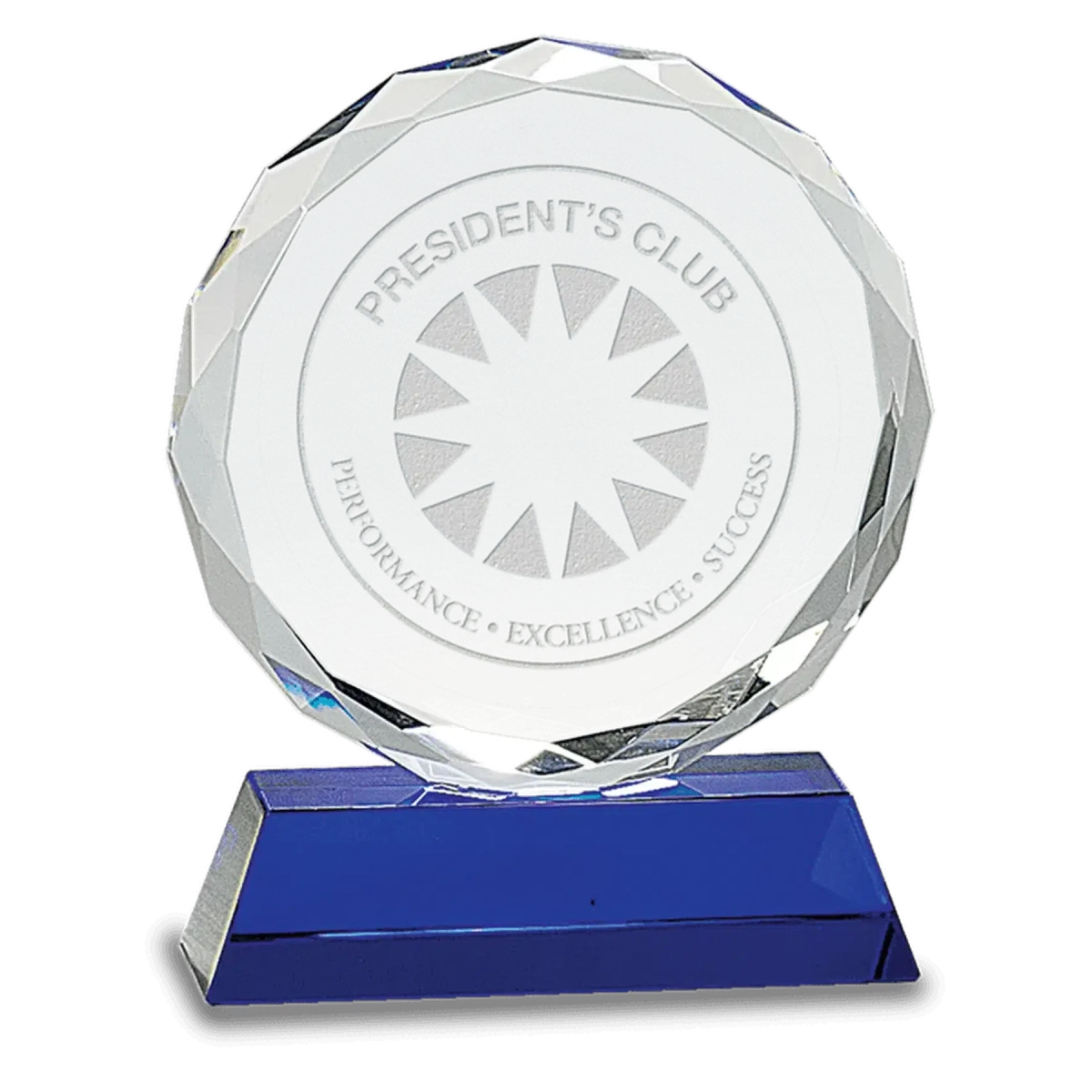 Round Facet Crystal Awards with Black or Blue Crystal Base Blue / Scallop Cut / 5"