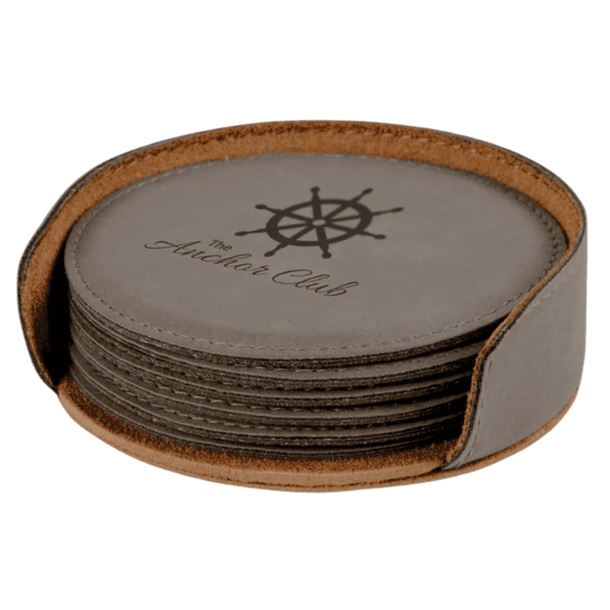 Round Leatherette Coaster Sets (Various Colors) Gray