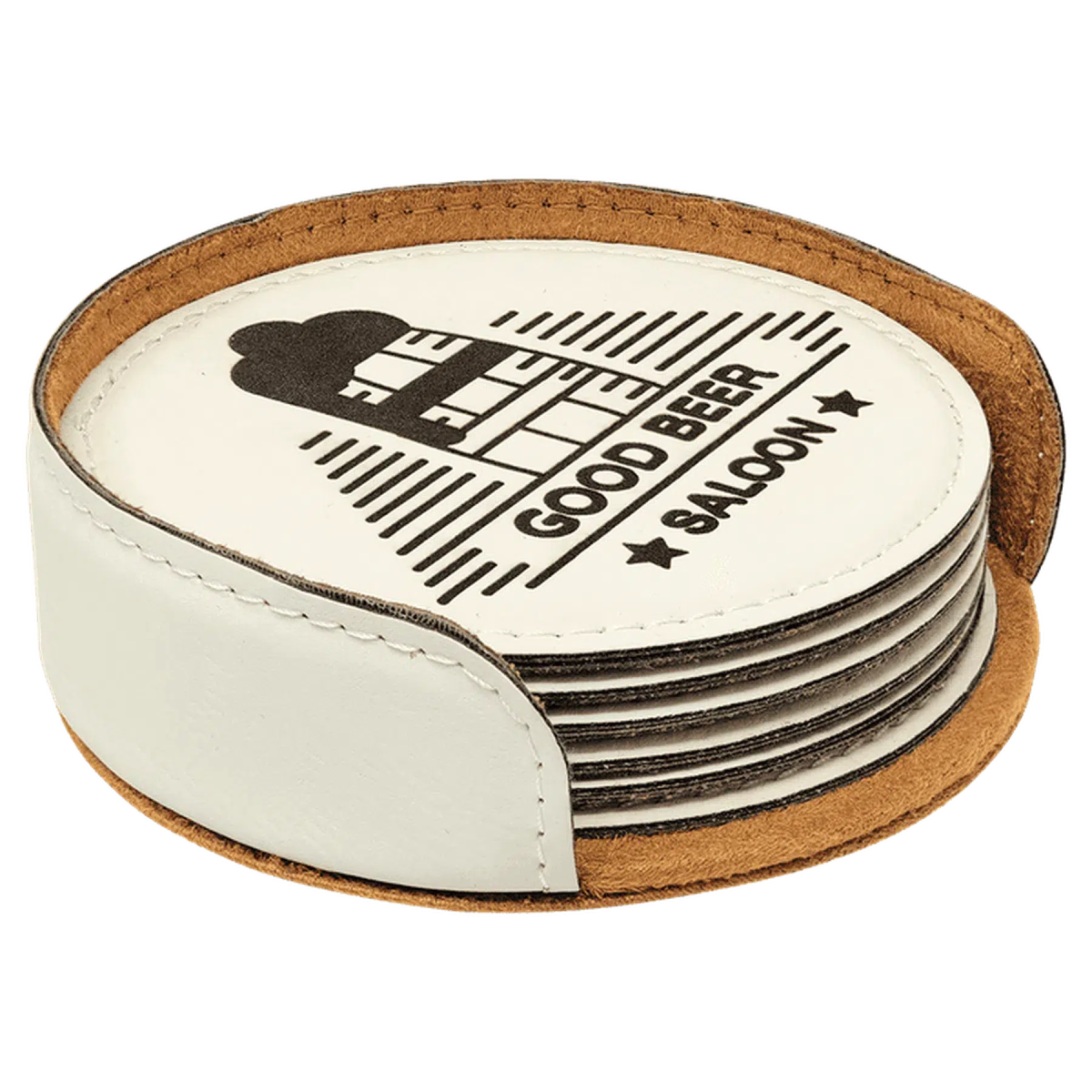 Round Leatherette Coaster Sets (Various Colors) White