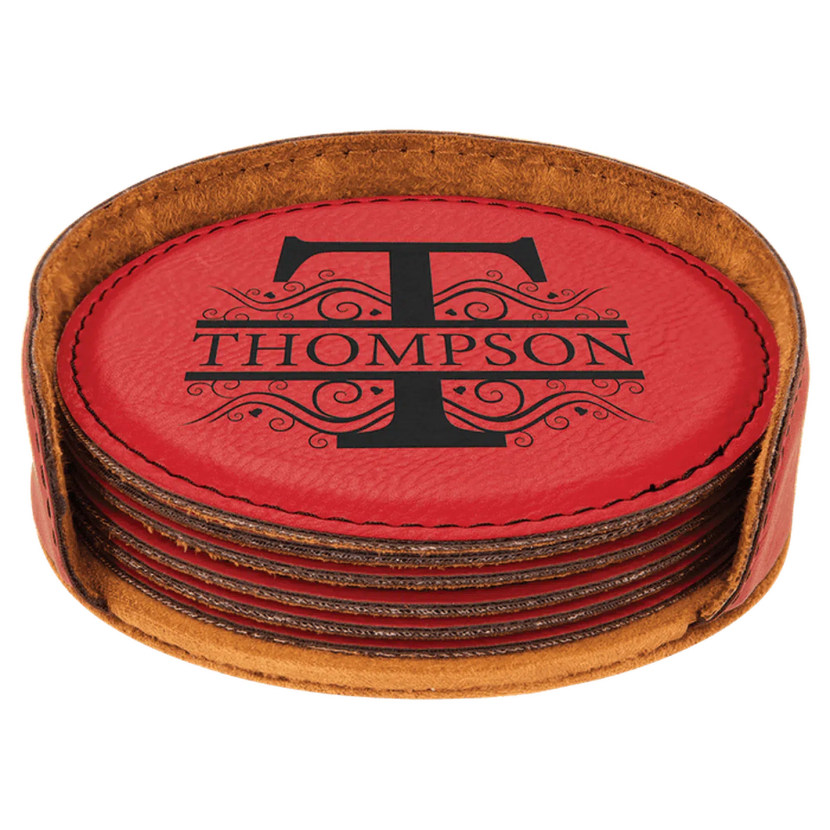Round Leatherette Coaster Sets (Various Colors) Red