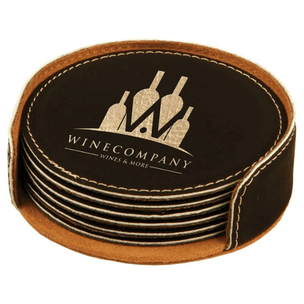 Round Leatherette Coaster Sets (Various Colors) Black/Gold