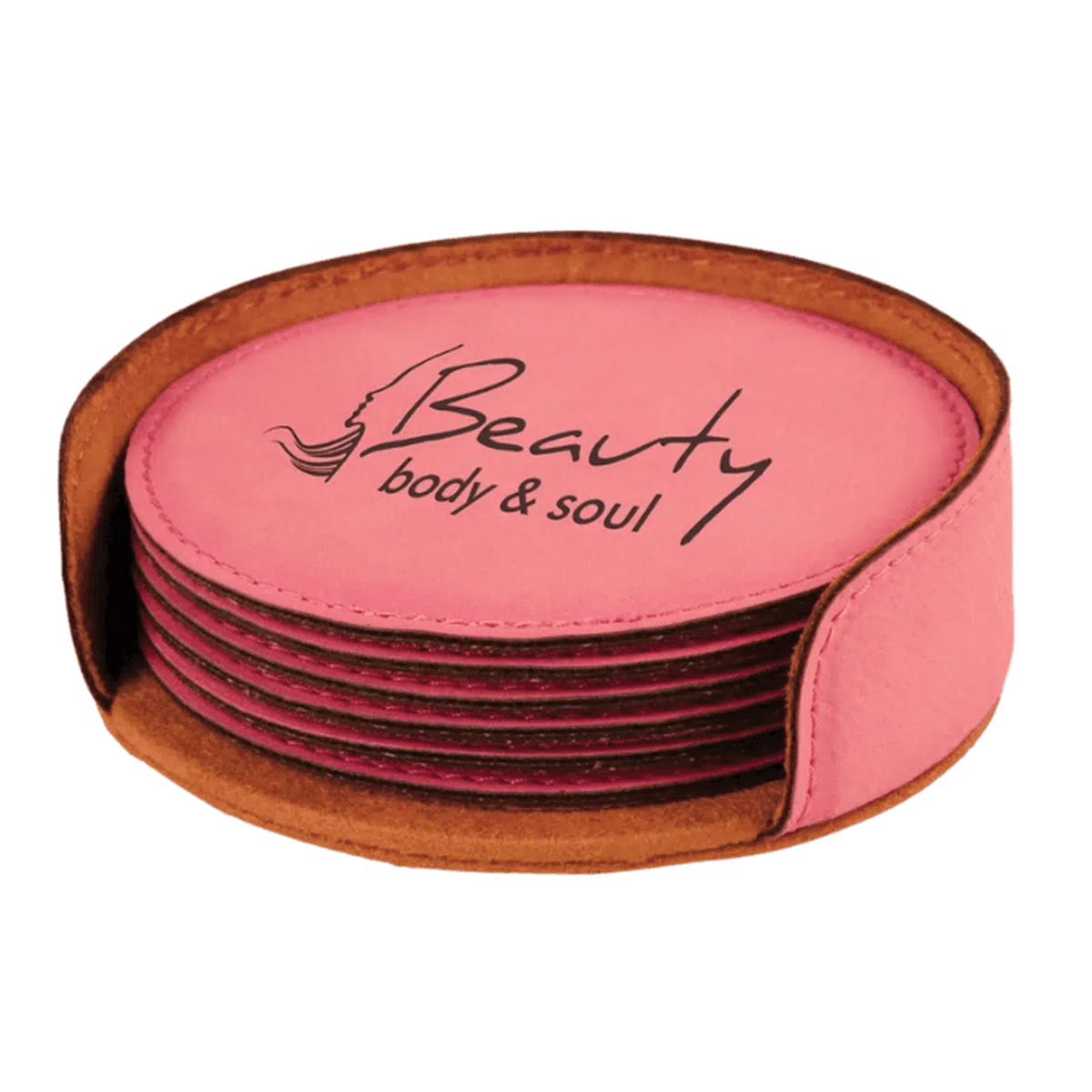Round Leatherette Coaster Sets (Various Colors) Pink