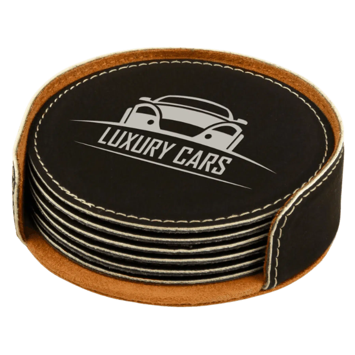 Round Leatherette Coaster Sets (Various Colors) Black/Silver