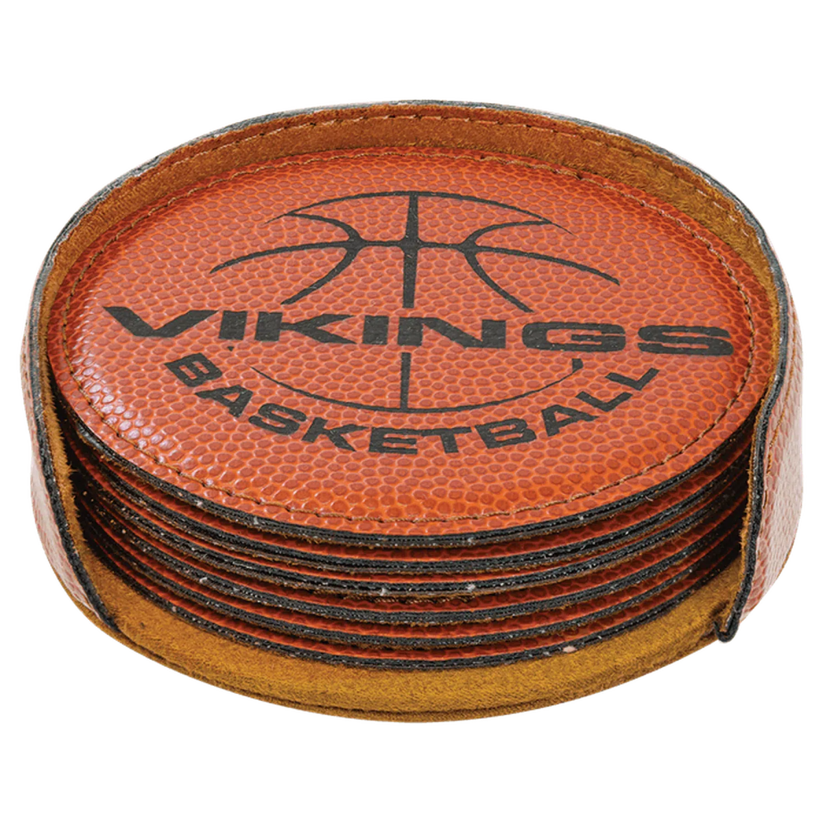 Round Leatherette Coaster Sets (Various Colors) Basketball