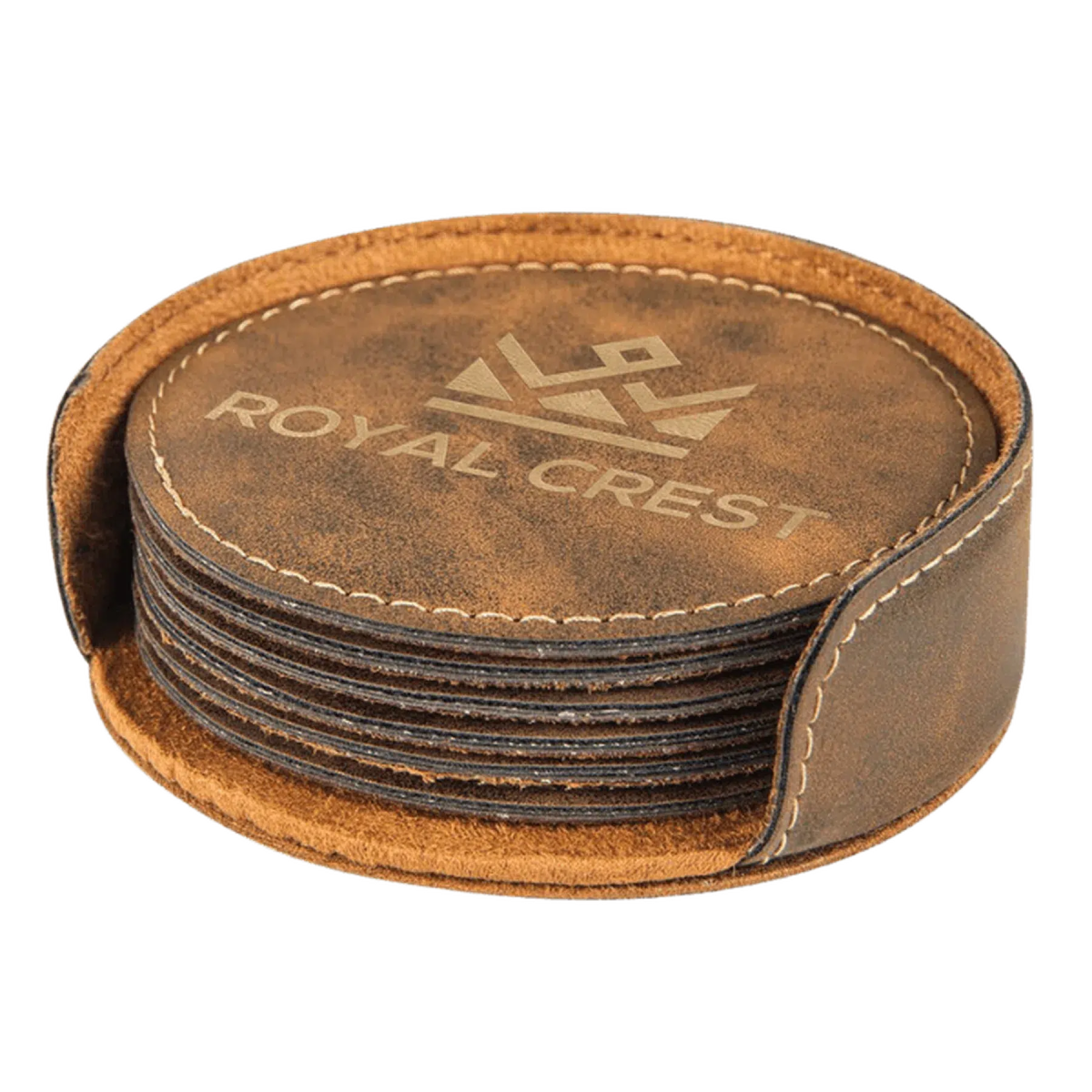 Round Leatherette Coaster Sets (Various Colors) Rustic/Gold