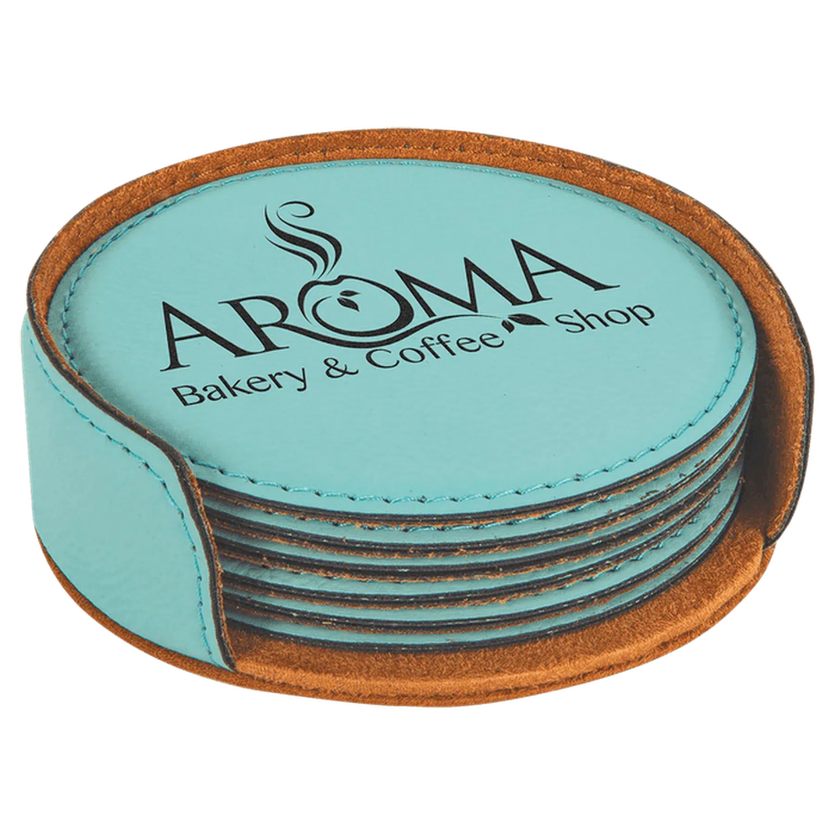 Round Leatherette Coaster Sets (Various Colors) Teal