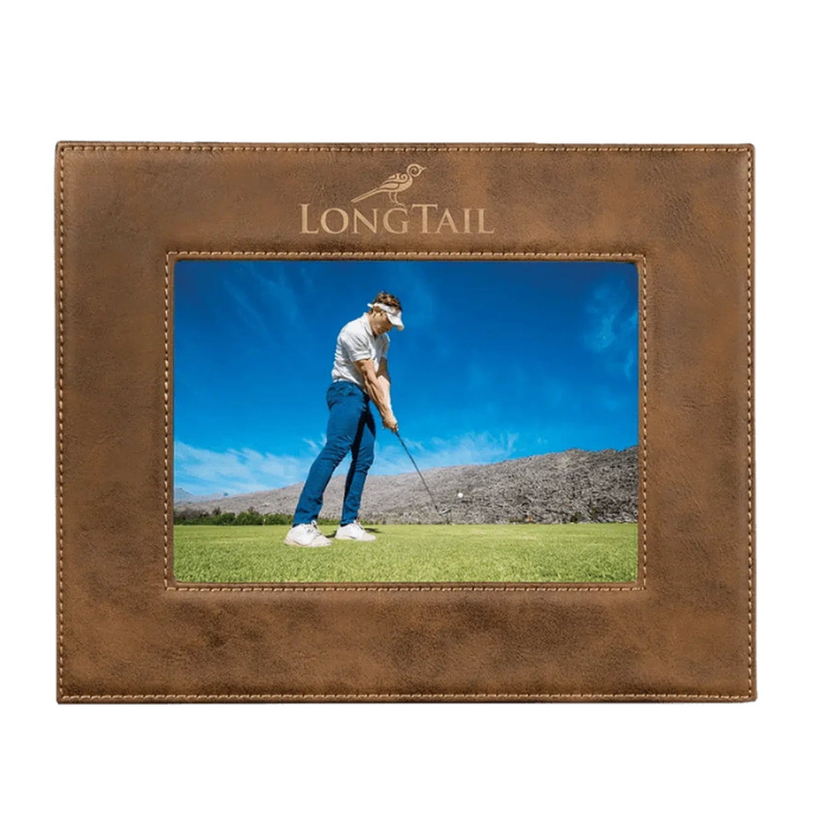 Personalized Leatherette Picture Frames – Custom Engraved Photo Display 5" x 7" / Rustic/Gold / Leatherette