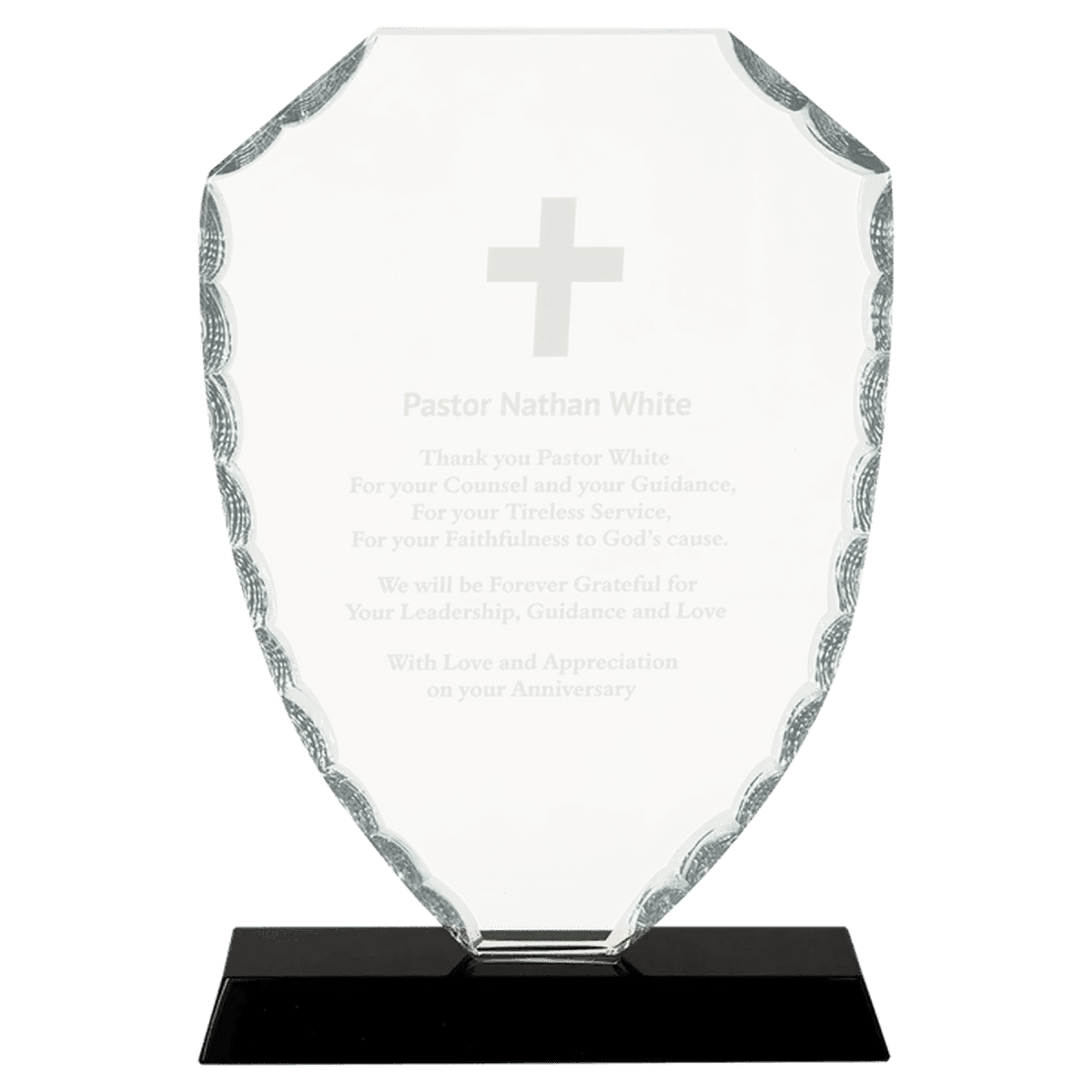 Scalloped Facet Glass Awards with Custom Engraving - Shield