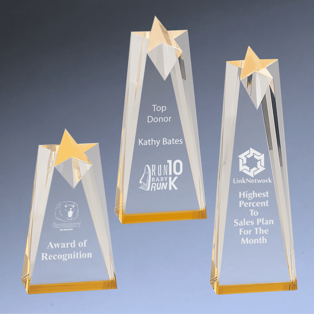 Sculpted Star Acrylic Awards with Blue or Gold Accents - Blue