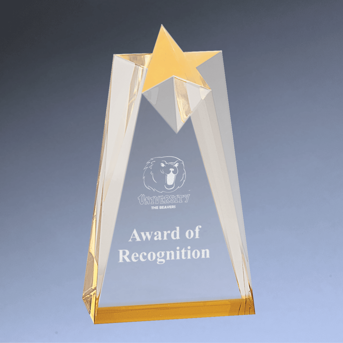 Sculpted Star Acrylic Awards with Blue or Gold Accents - Gold