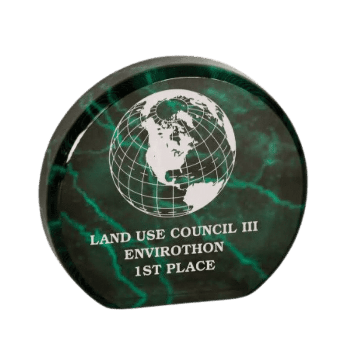 Self - Standing Round Acrylic Award - Solid Black or Marbelized - Green Marble