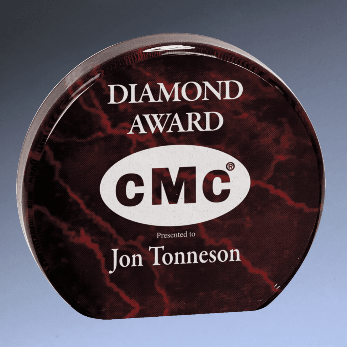 Self - Standing Round Acrylic Award - Solid Black or Marbelized - Red Marble