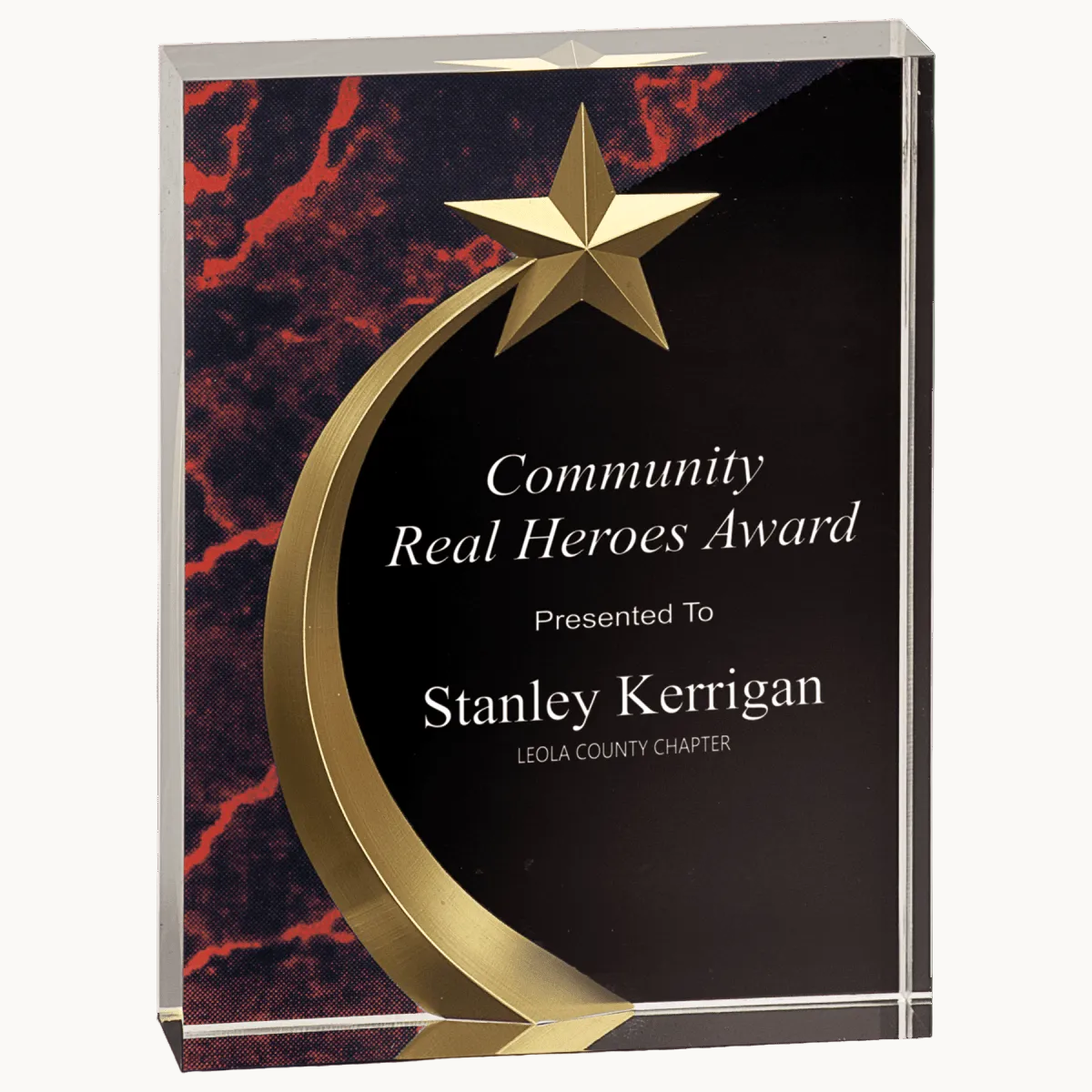 Shooting Star Acrylic Award with Gold Star Embellishment - Red