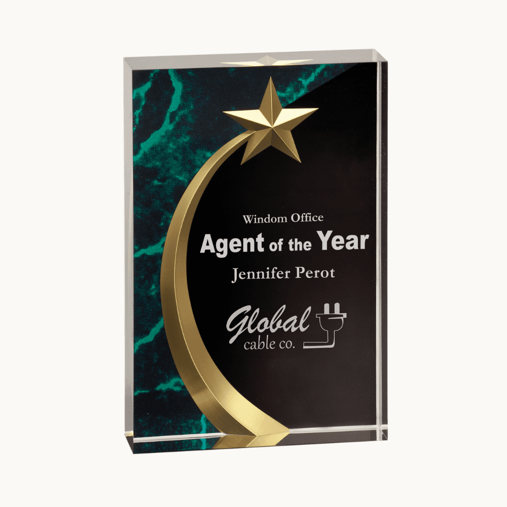 Shooting Star Acrylic Awards with Gold Star Embellishment - Green
