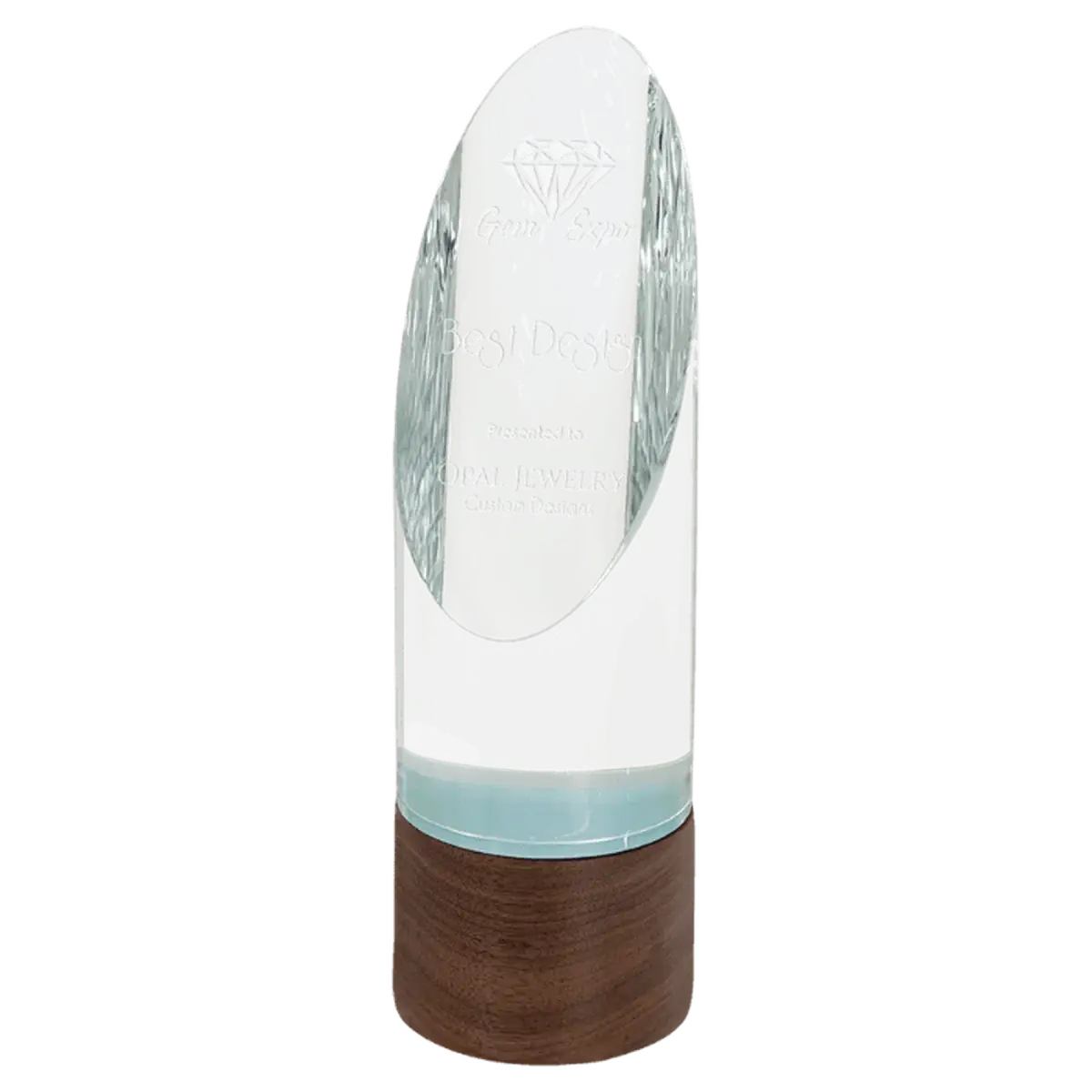 Sierra Glass Awards with Walnut Base – Contemporary Display of Recognition Cylinder / 9"