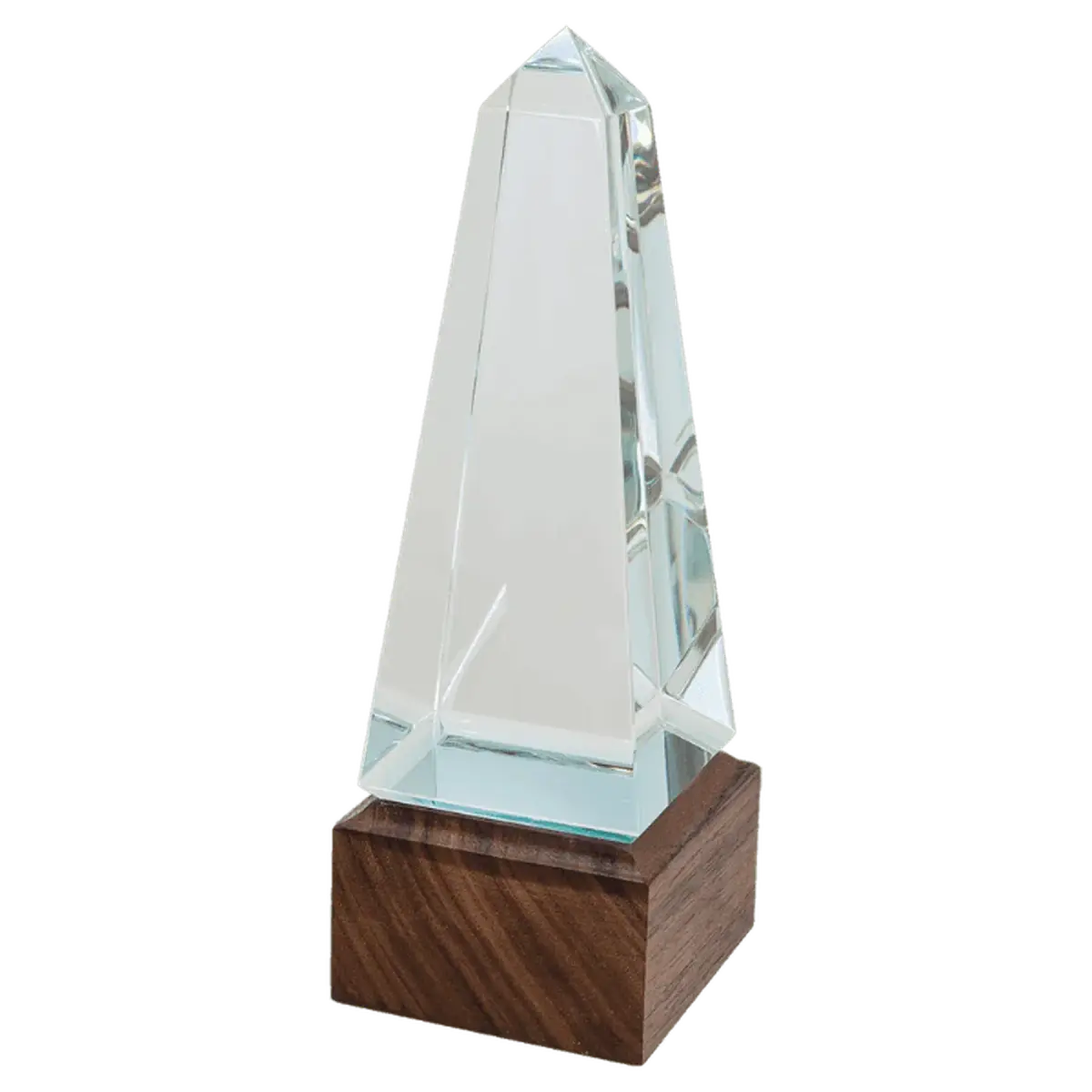 Sierra Glass Awards with Walnut Base – Contemporary Display of Recognition Rectangle / 9"