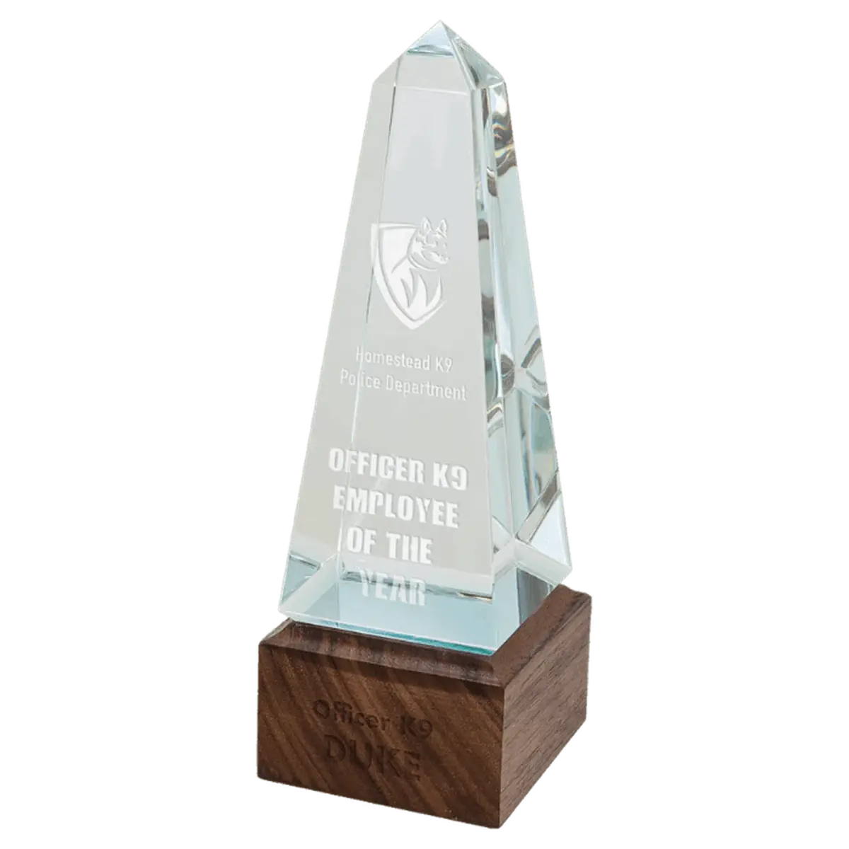 Sierra Glass Awards with Walnut Base – Contemporary Display of Recognition Obelisk / 9"