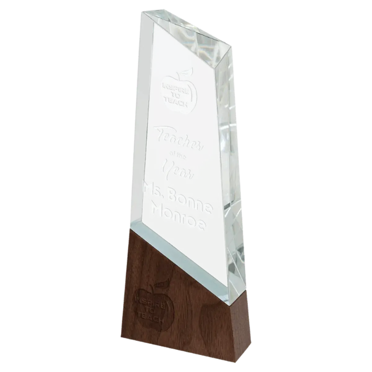 Sierra Glass Awards with Walnut Base – Contemporary Display of Recognition Peak / 9 3/4"