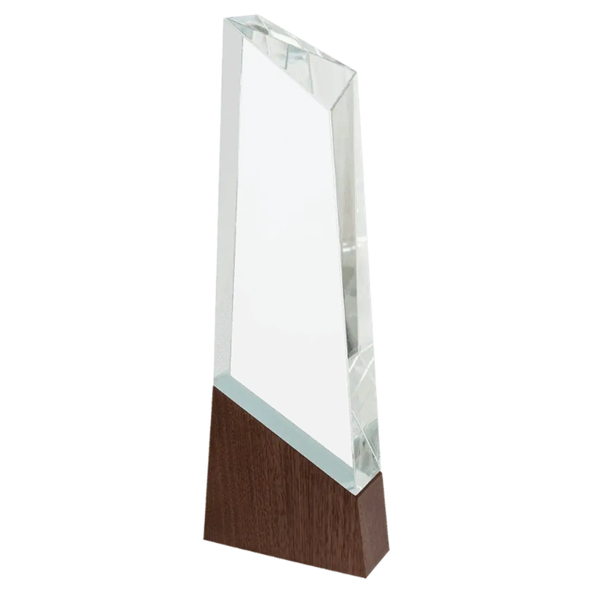 Sierra Glass Awards with Walnut Base – Contemporary Display of Recognition Rectangle / 9"