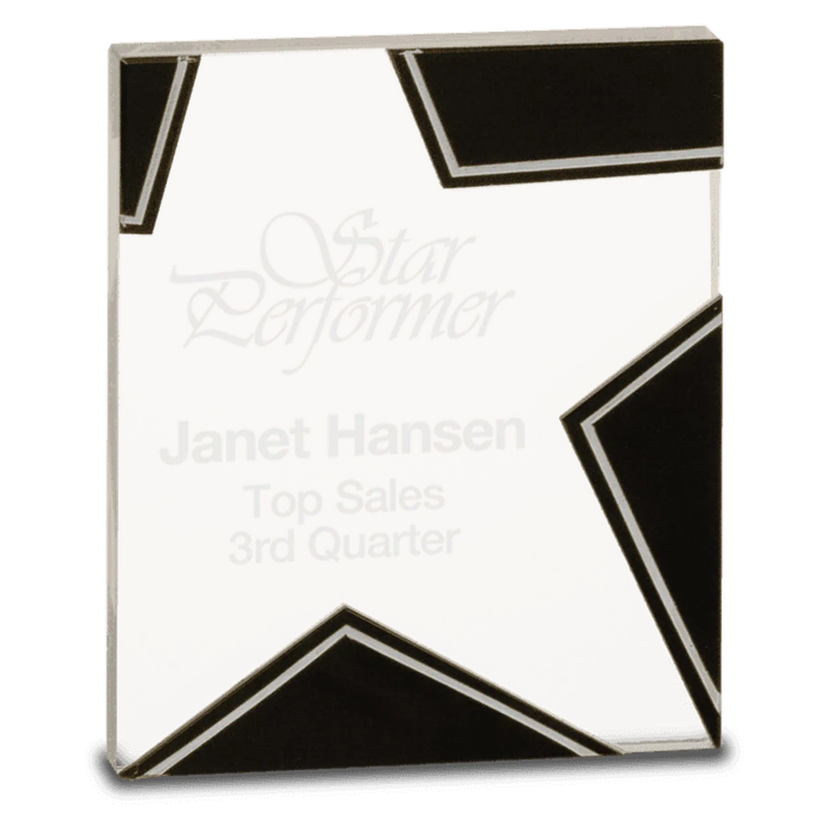 Silver and Black Star Glass - Custom Engraved for Desks & Display 5 1/2"