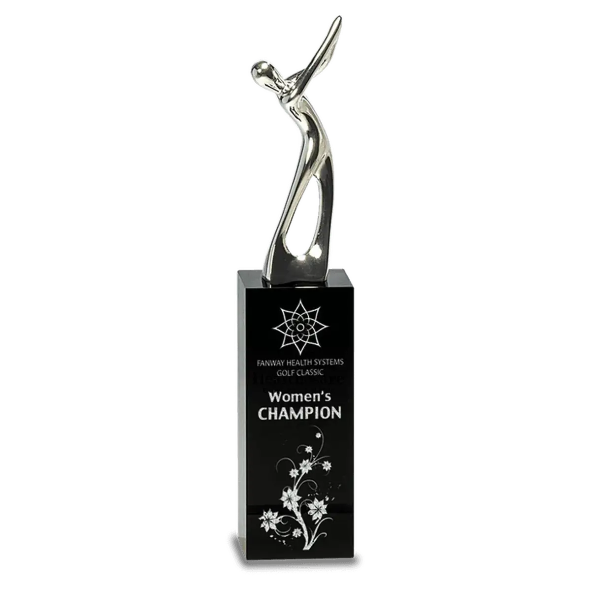 Crystal Golf Awards – Premium Recognition Trophies Crystal Oblong with Inset Golf Ball / 5 1/2"(W) x 6"(H) / Black