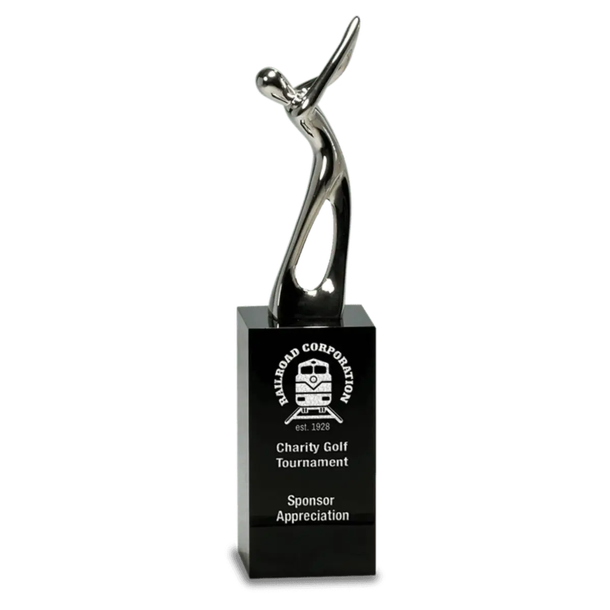 Crystal Golf Awards – Premium Recognition Trophies Crystal Oblong with Inset Golf Ball / 5 1/2"(W) x 6"(H) / Black