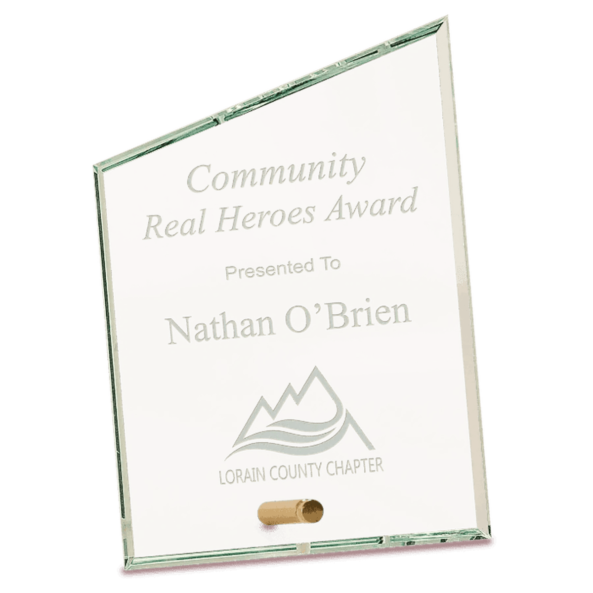 Slant Rectangle Crystal Edge Glass Awards with Brass Pin Display - 6" x 8"