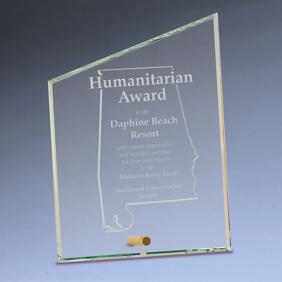 Slant Rectangle Crystal Edge Glass Awards with Brass Pin Display - 6" x 8"