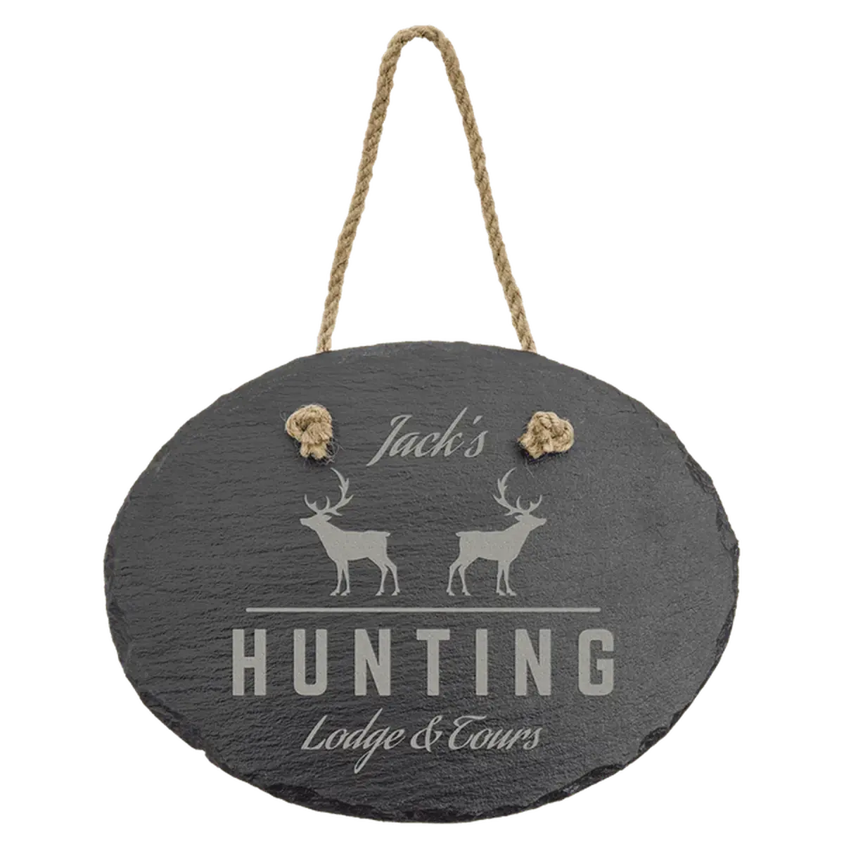 Custom Engraved Slate Signs – Hanging Rustic Decor for Home or Business Oval / 7 3/4" x 6"