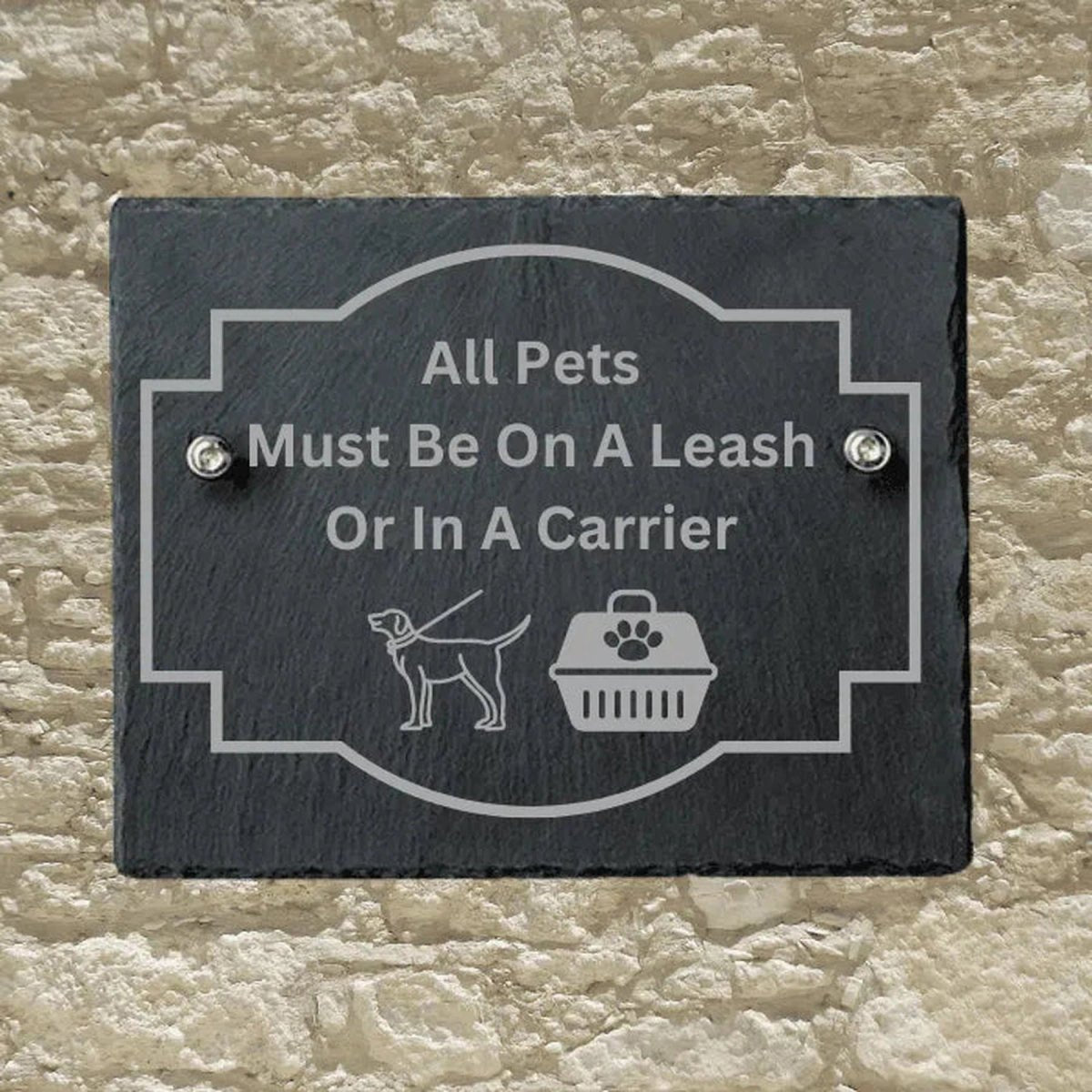 Slate Informational Signs with Bolts | Custom Utility Signs for Indoor or Outdoor - Pet Leash and Carrier