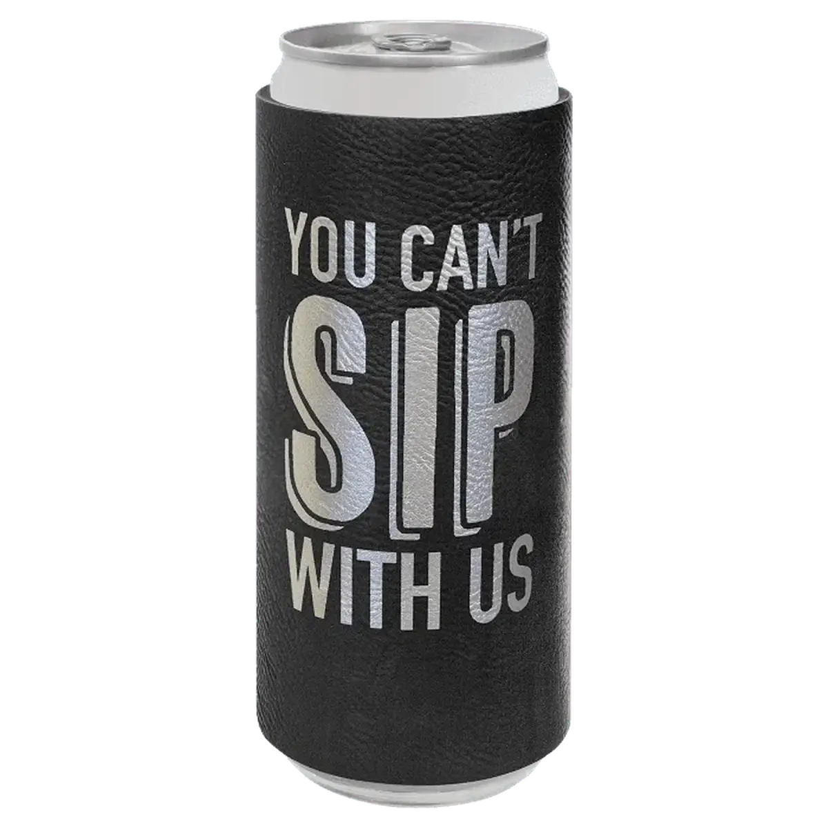 Personalized Slim Beverage Holder in Leatherette Colors Black/Silver / Slim Beverage Holder / Leatherette