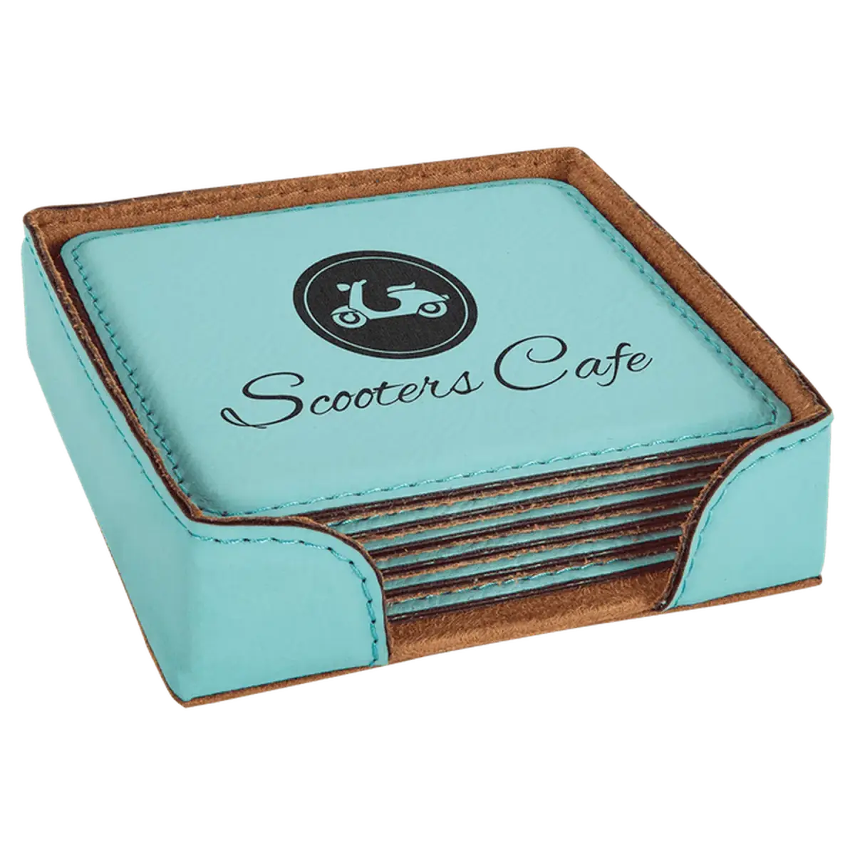 Personalized Leatherette Coaster Sets & Bottle Openers Single Coaster - Square / Gray / Leatherette