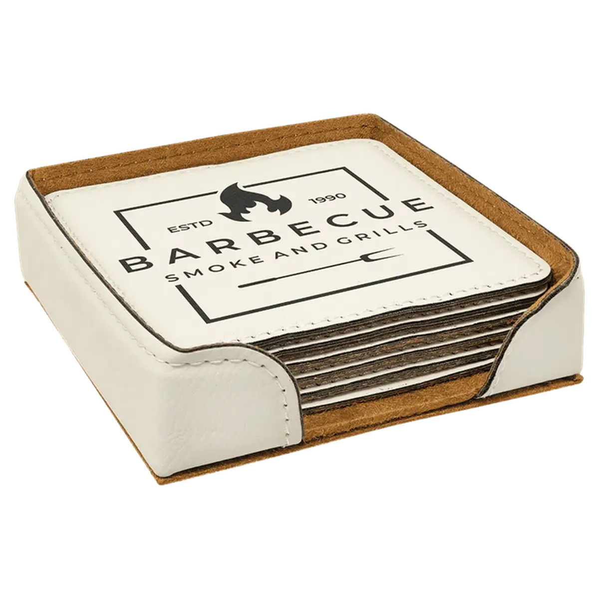 Personalized Leatherette Coaster Sets & Bottle Openers 6 Coaster Set - Square / White / Leatherette