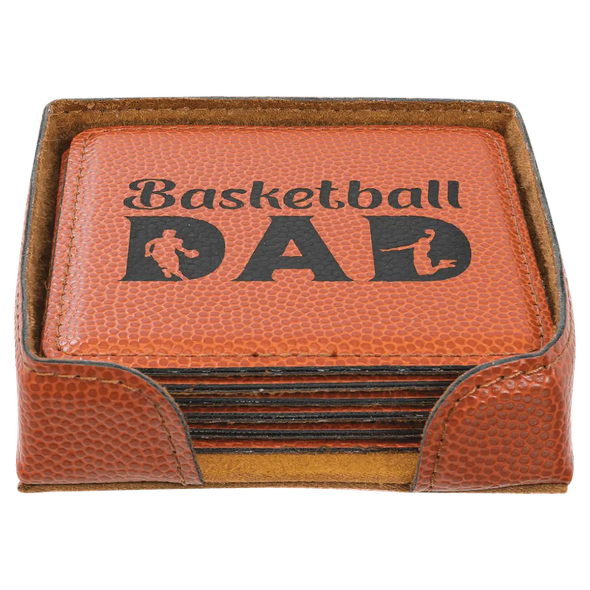 Personalized Leatherette Coaster Sets & Bottle Openers 6 Coaster Set - Square / Basketball / Basketball Leatherette
