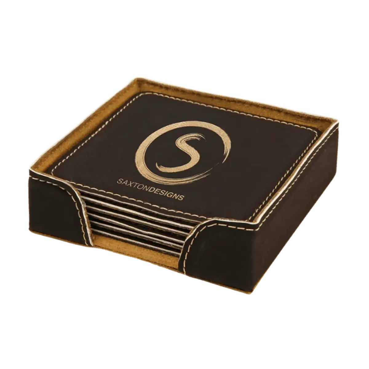 Personalized Leatherette Coaster Sets & Bottle Openers 6 Coaster Set - Square / Black/Gold / Leatherette