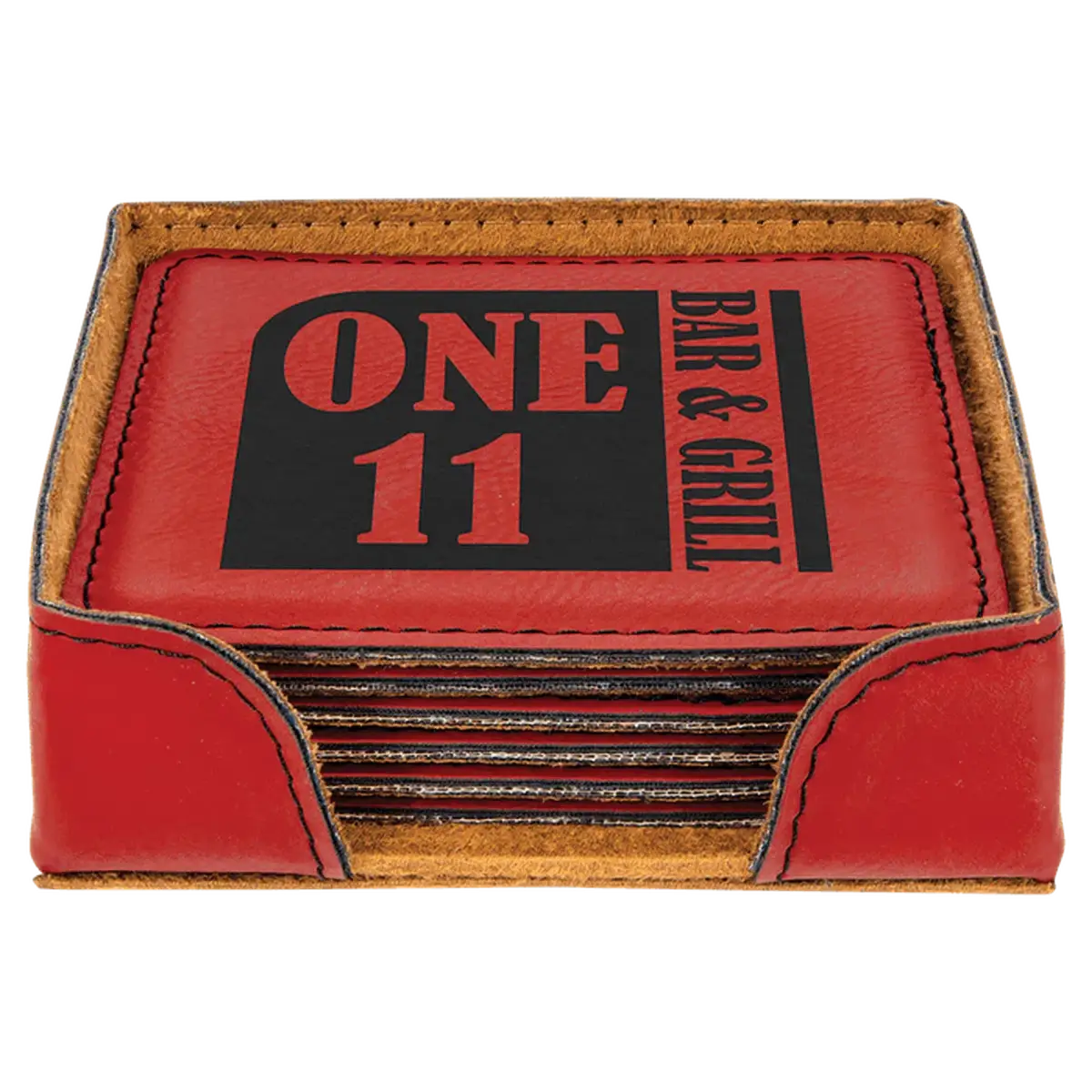 Personalized Leatherette Coaster Sets & Bottle Openers Single Coaster - Square / Gray / Leatherette