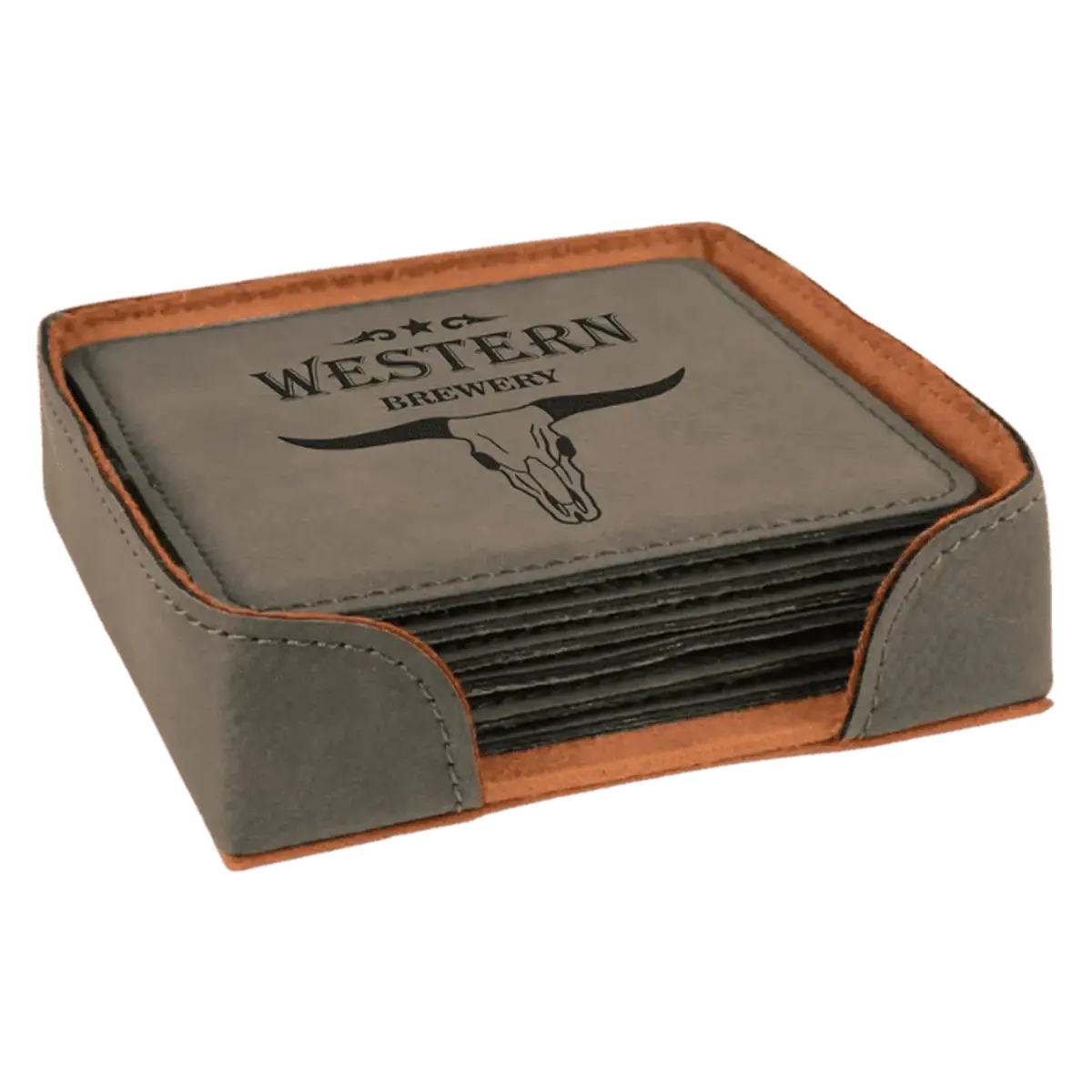 Personalized Leatherette Coaster Sets & Bottle Openers 6 Coaster Set - Square / Gray / Leatherette