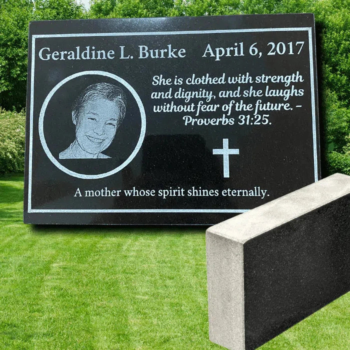 Custom Engraved Granite Memorial Markers - Cemetery Markers 4" x 7" x 2" Thickness / Black Granite