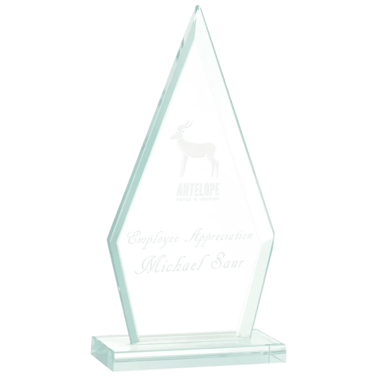 Jade Glass Awards with Beveled Edges and Frosted Etching Octagon / 6" / Jade Glass