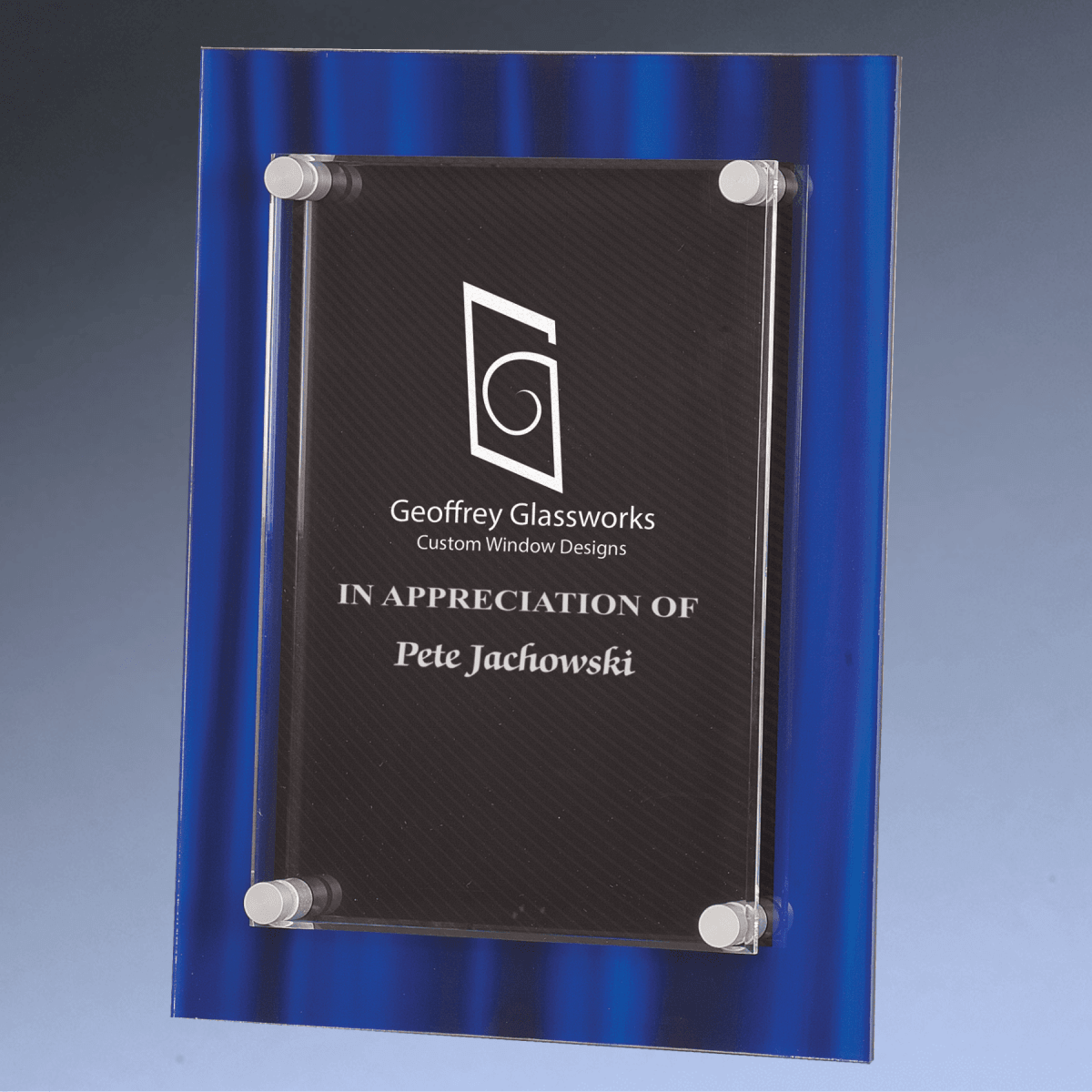 Velvet Stand - Off Acrylic Plaque – Custom Engraved for Recognition - Blue Velvet