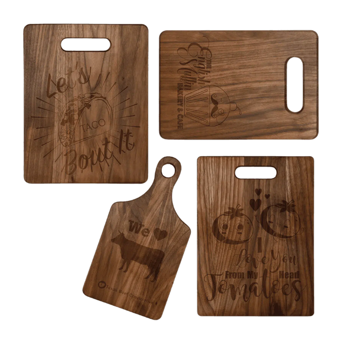 Custom Engraved Walnut Cutting Boards with Paddle Handle 9" x 6" / Wide Handle Slot