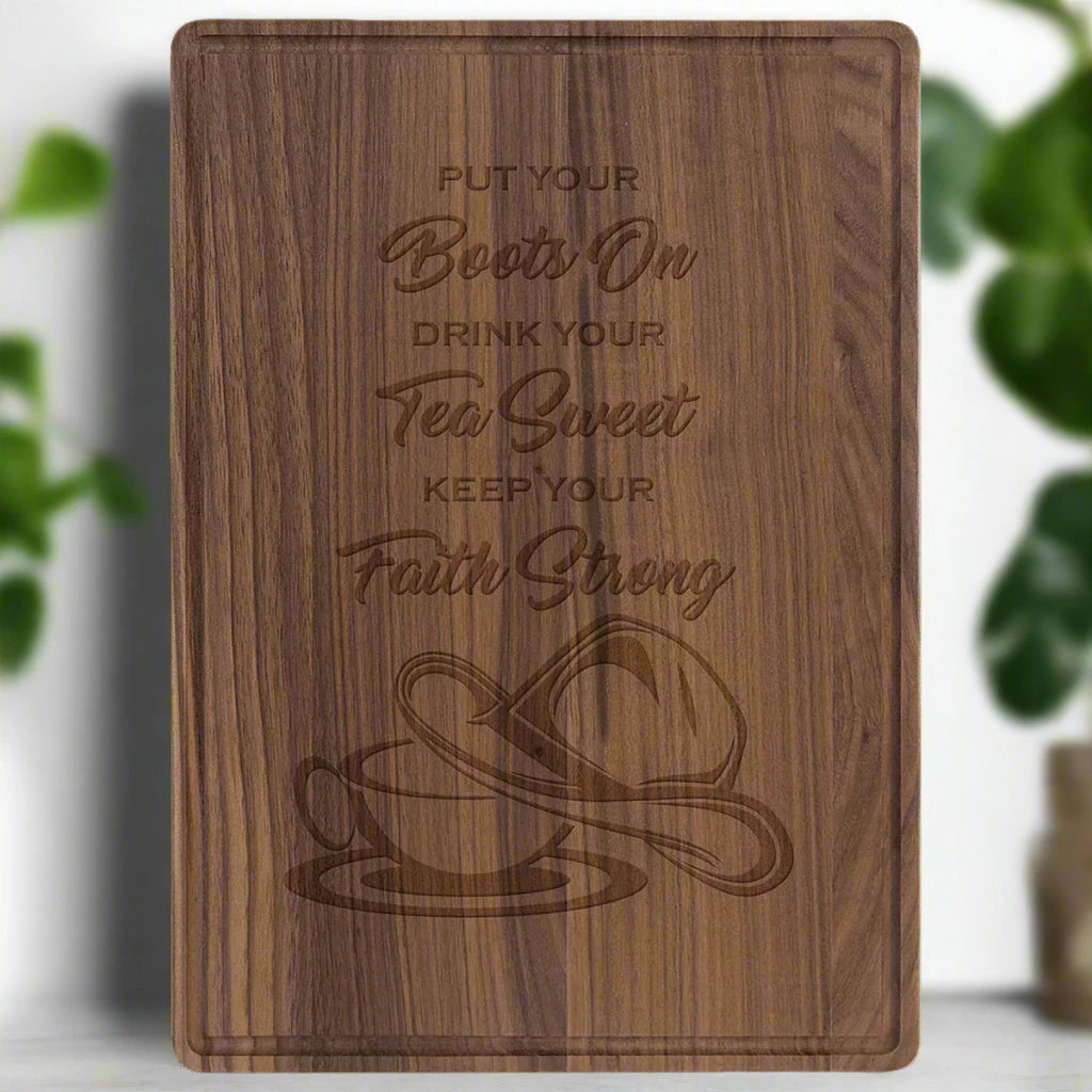 Personalized Walnut Cutting Board with Drip Ring and Custom Engraving 9" x 6 / Walnut