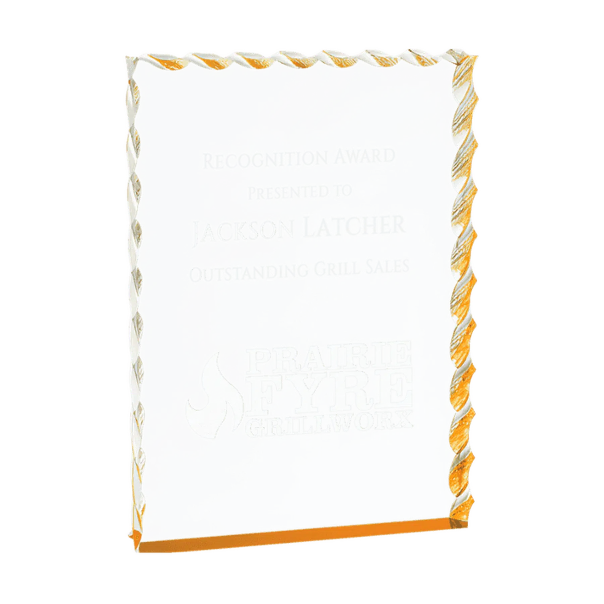 Wave Edge Acrylic Awards - Custom Engraved with Color Accents Blue / 4" x 6"