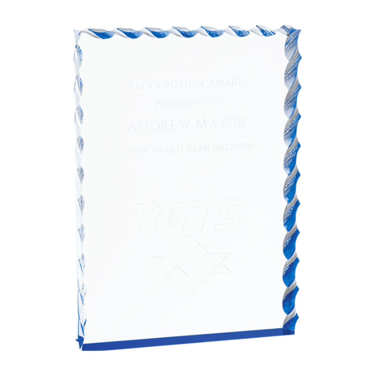 Wave Edge Acrylic Awards - Custom Engraved with Color Accents - Silver