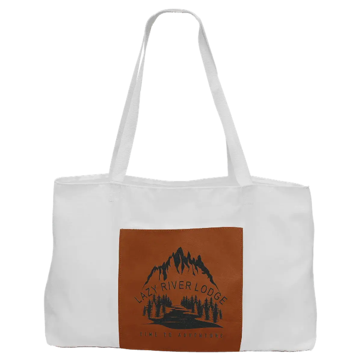 Personalized White Canvas Bag with 5" Gusset and Leatherette Color Trim Rawhide / White Canvas