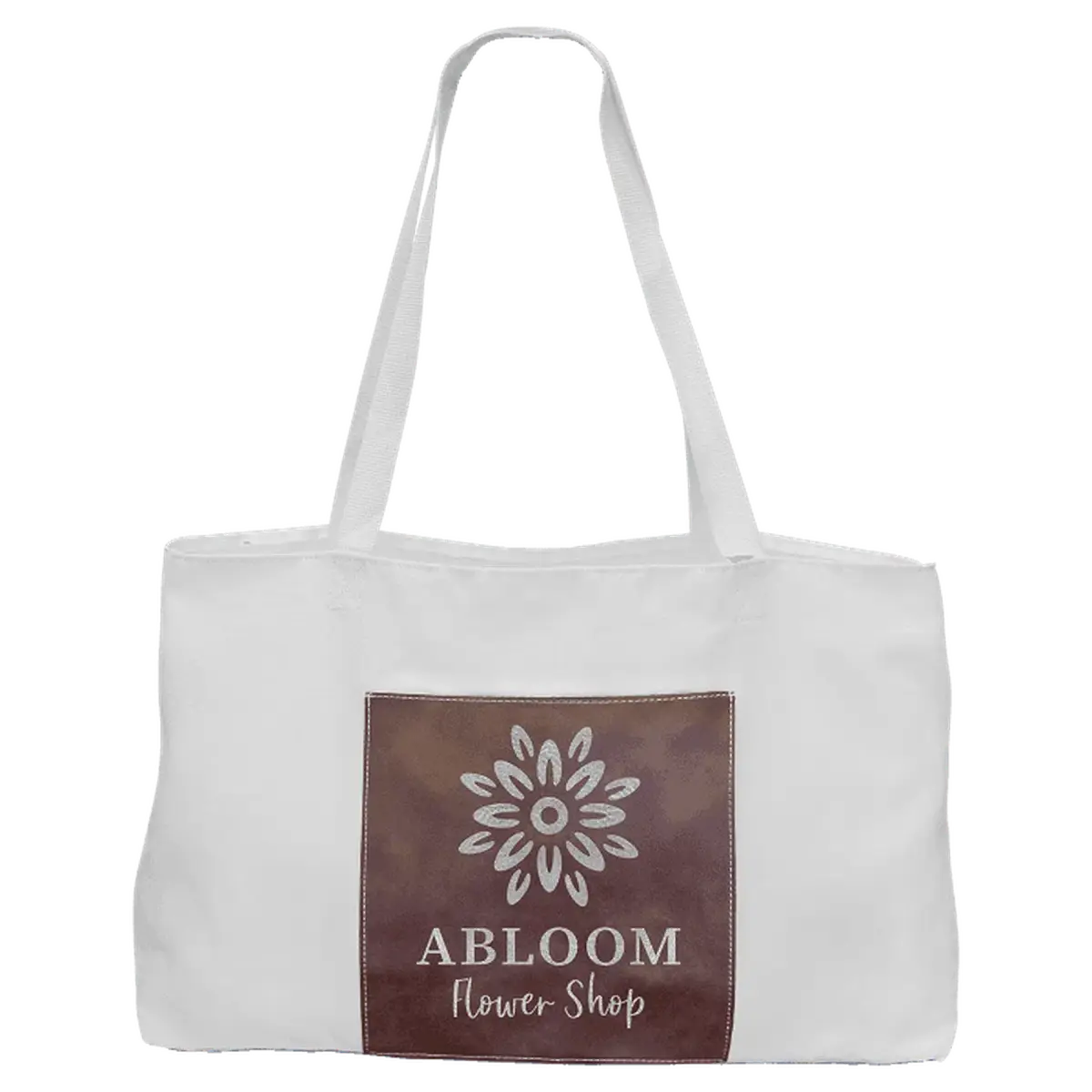 Personalized White Canvas Bag with 5" Gusset and Leatherette Color Trim Rustic/Silver / White Canvas