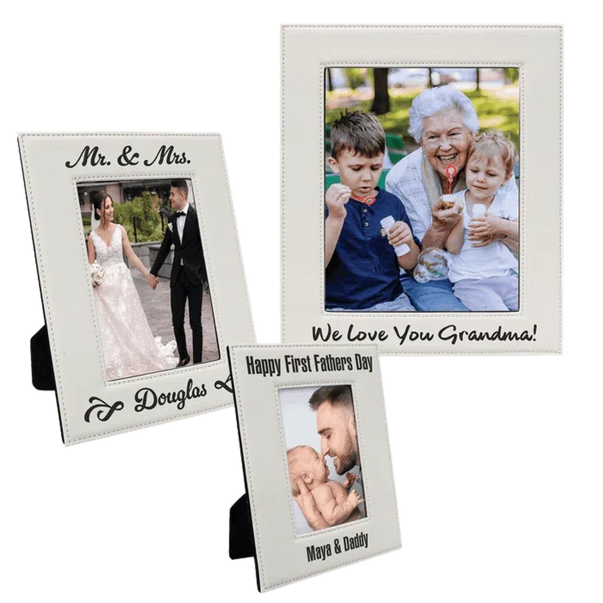 White Leatherette Frame (Various Sizes) 4" x 6"