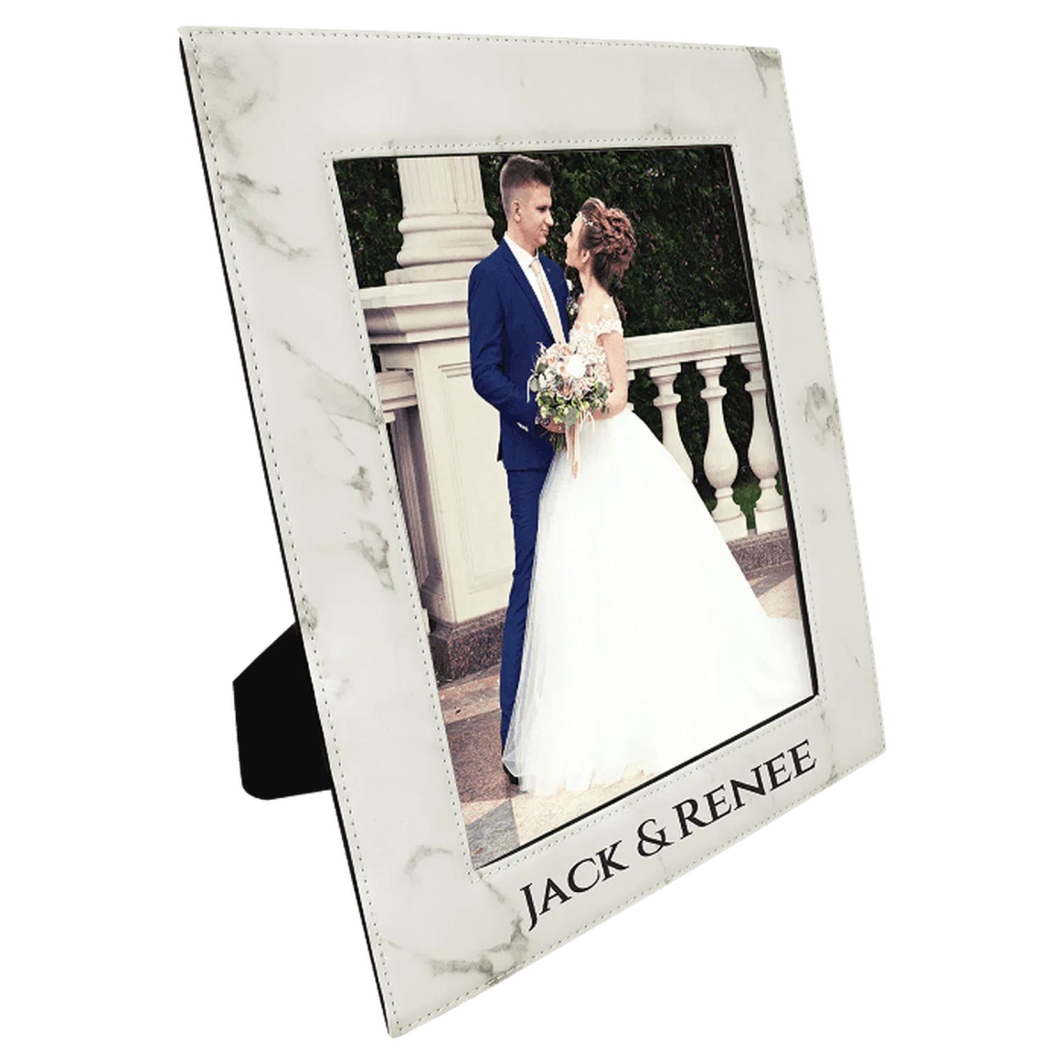 Personalized Leatherette Picture Frames – Custom Engraved Photo Display 8" x 10" / White Marble / Leatherette