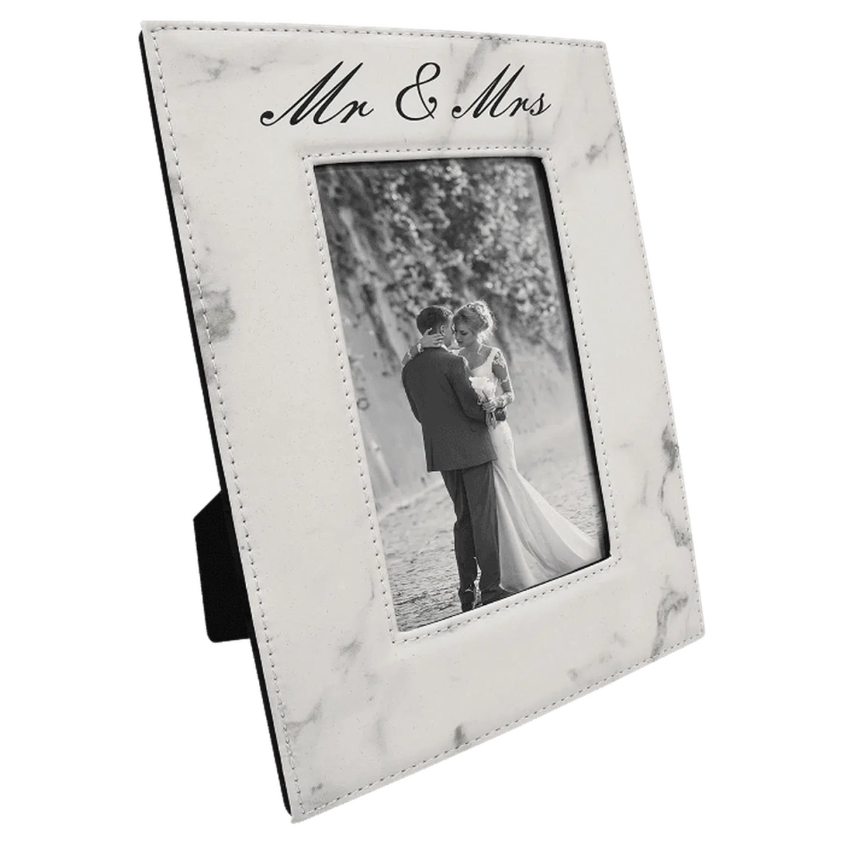 Personalized Leatherette Picture Frames – Custom Engraved Photo Display 4" x 6" / White Marble / Leatherette